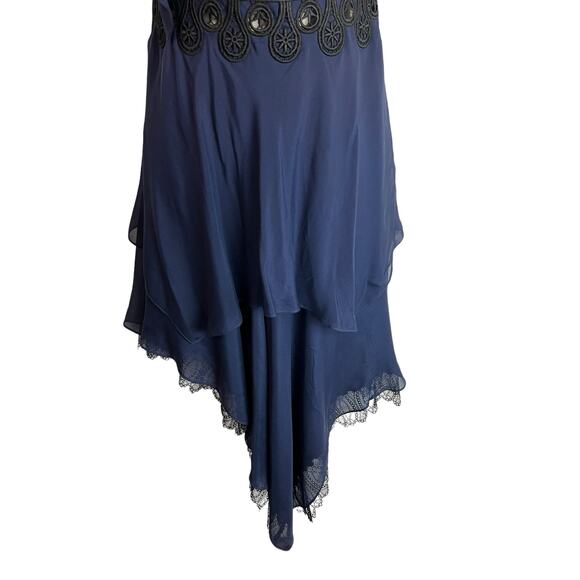 Jonathan Simkhai Blue Silk Black Lace Party Dress Cocktail Ruffle 0 - Picture 4 of 13